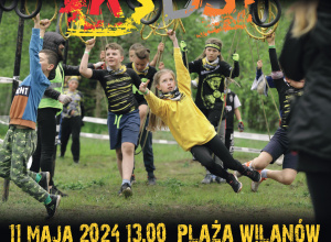 plakat informacyjny dotyczący Runmageddon Kids na Plaży Wilanów