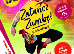 plakat informacyjny o wydarzeniu "Zatańcz zumbę w Wilanowie"