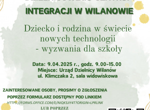 plakat informujący o konferencji „Dziecko i rodzina w świecie nowych technologii –wyzwania dla szkoły”