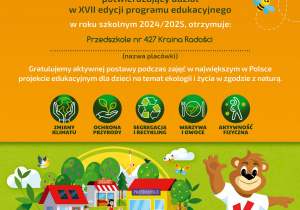 Certyfikat udziału w programie edukacyjnym "Kubusiowi Przyjaciele Natury"