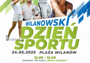 plakat informacyjny o Wilanowskim dniu sportu w Wilanowie 24.05.2025 r. Plaża Wilanów