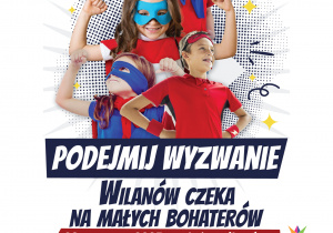 Plakat informujący o wydarzeniu „Bieg z przeszkodami – Wilanów czeka na małych bohaterów”, które odbędzie się 28 czerwca 2025 r. na Plaży Wilanów.