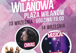 plakat informujący o koncertach na plaży Wilanów rozpoczną się o godzinie 19:00