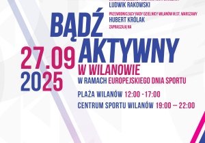 plakat z informacją o sportowym święcie w ramach Europejskiego Dnia Sportu.27 września 2025 roku Wilanów