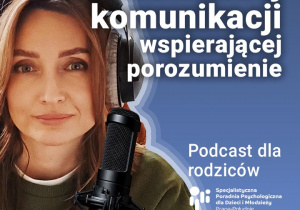 Grafika promuje podcast dla rodziców pt. „O skutecznej komunikacji wspierającej porozumienie”, prowadzony przez psycholog Iwonę Ogrodnik ze Specjalistycznej Poradni Psychologicznej dla Dzieci i Młodzieży Praga-Południe.