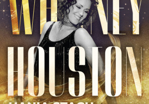 Plakat przedstawiający wokalistkę Hanię Stach, który jest zaproszeniem na koncert "Tribute to Whitney Houston". Koncert odbędzie się w Centrum Sportu Wilanów ul. Wiertnicza 26A w niedzielę 15.02.2026 o godzinie 17.00. Bezpłatne wejściówki będą do odbioru w Urzędzie Dzielnicy Wilanów ul. Klimczaka 2, od 11 do 13 lutego w godzinach 7.30-16.30