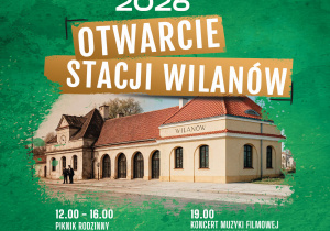 Plakat informujący o otwarciu Stacji Wilanów 12 września 2026 r.