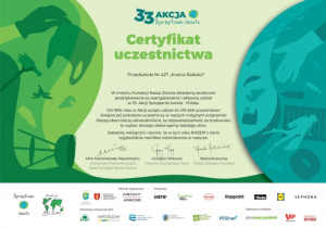 Certyfikat uczestnictwa w 33 Akcji Sprzątania Świata